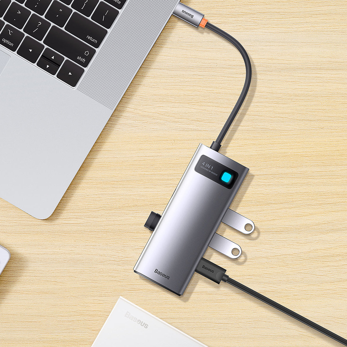 Hub USB-C Baseus Metal Gleam, 4 x USB-A 3.0, šedý WKWG070013