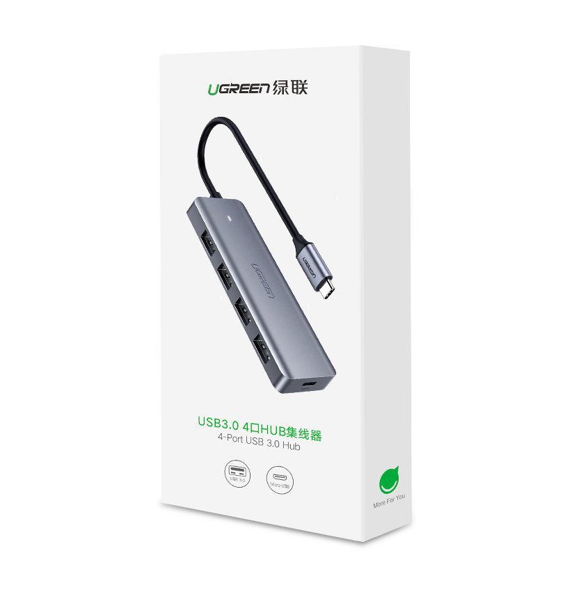 Hub USB-C UGREEN CM219, 4 x USB-A 3.0 - 1 x USB-C, šedý