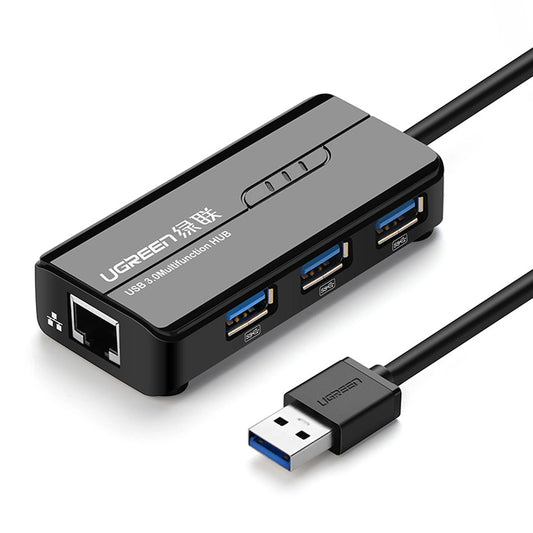 Rozbočovač USB UGREEN 20265, 3 x USB-A 3.0 - 1 x RJ45, černý