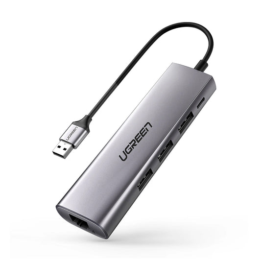Rozbočovač USB UGREEN CM266, 3 x USB-A 3.0 - 1 x RJ45, šedý
