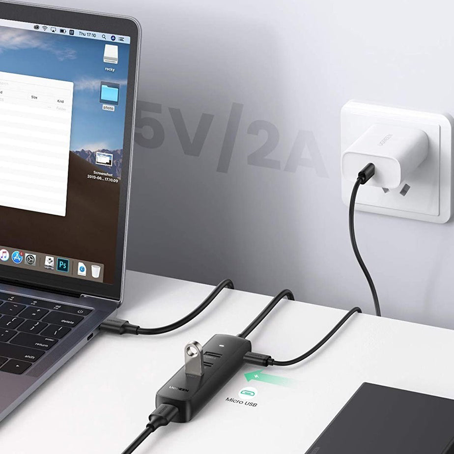 USB hub UGREEN CM416, 4 x USB-A 3.0, 0,25 m, černý