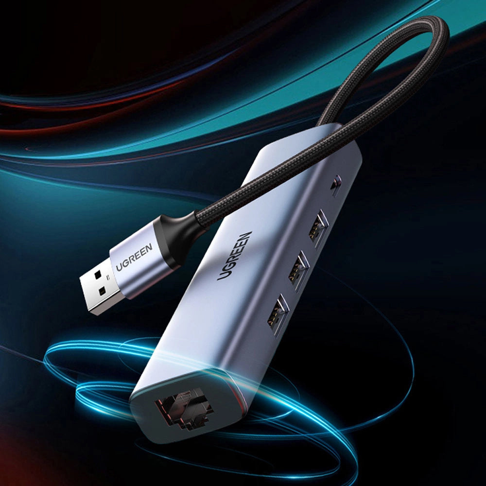 Hub USB UGREEN CM475, 3 x USB-A 3.0 - 1 x USB-C - 1 x RJ45, šedý