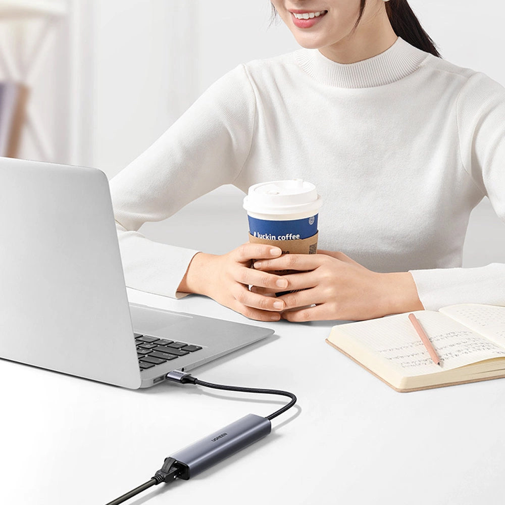 Hub USB UGREEN CM475, 3 x USB-A 3.0 - 1 x USB-C - 1 x RJ45, šedý