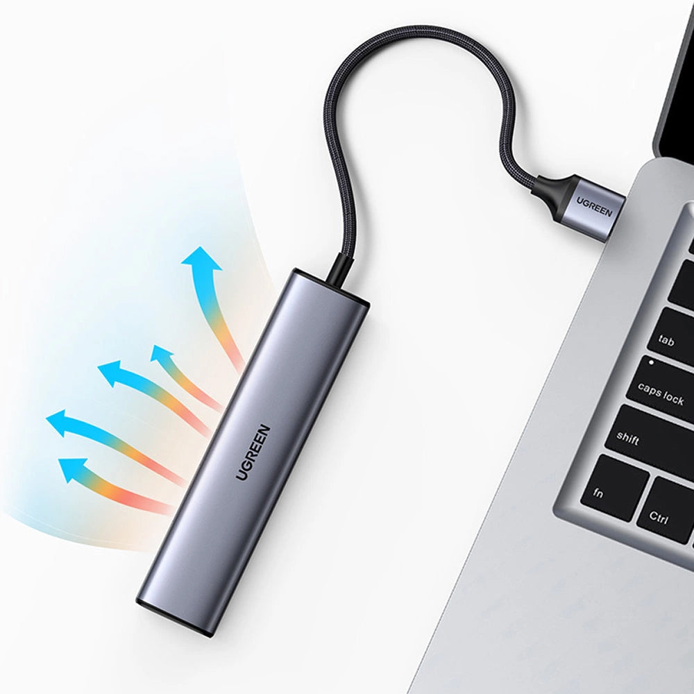 Hub USB UGREEN CM475, 3 x USB-A 3.0 - 1 x USB-C - 1 x RJ45, šedý