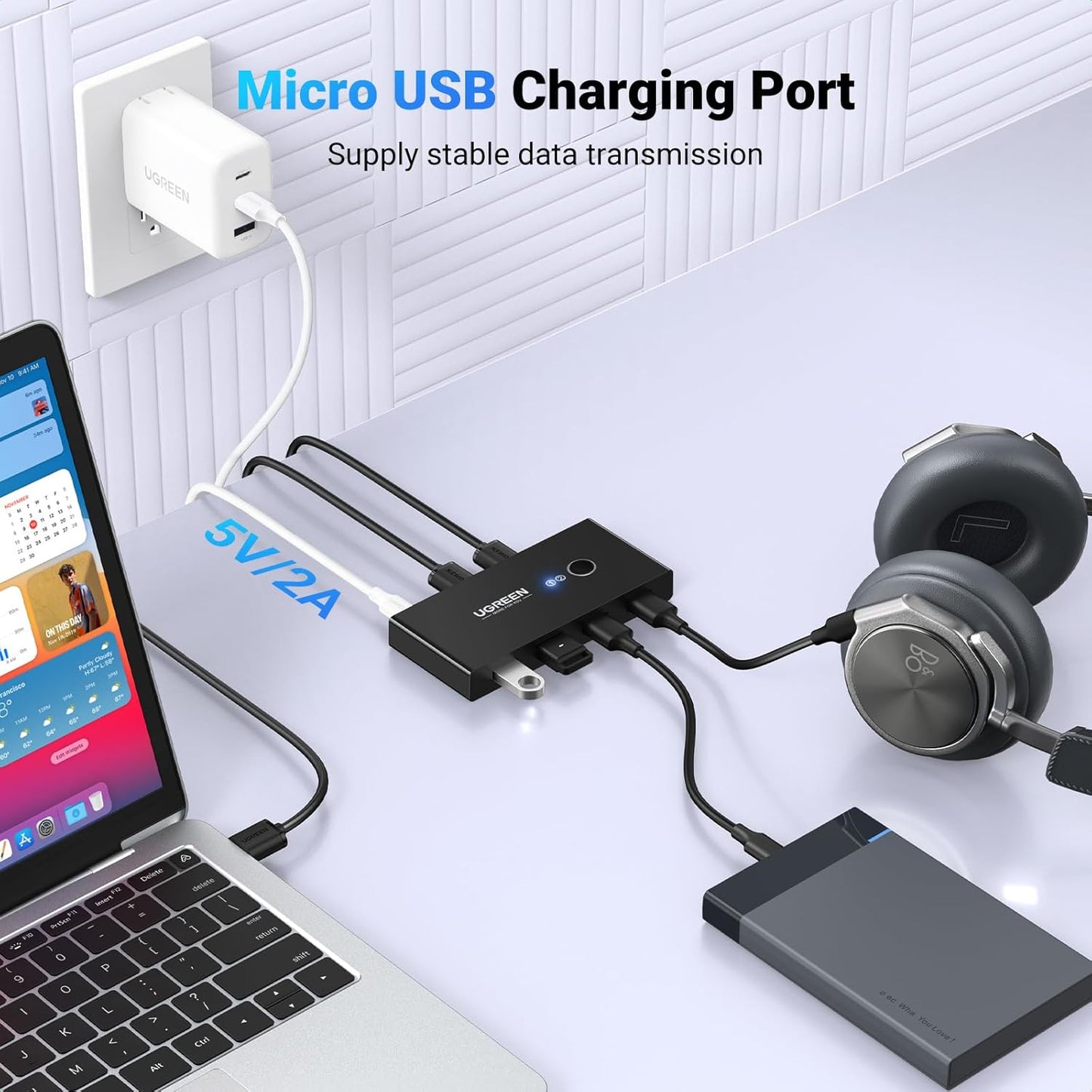 USB přepínač UGREEN US216 (30767) Two Sharing Box, 4 x USB-A, černý