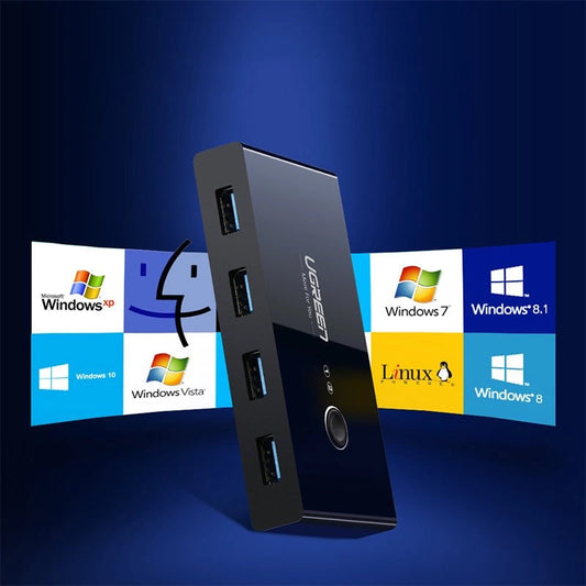 Rozbočovač USB UGREEN US216 přepínací skříňka pro dvě sdílení, 4 x USB-A 3.0, černá barva
