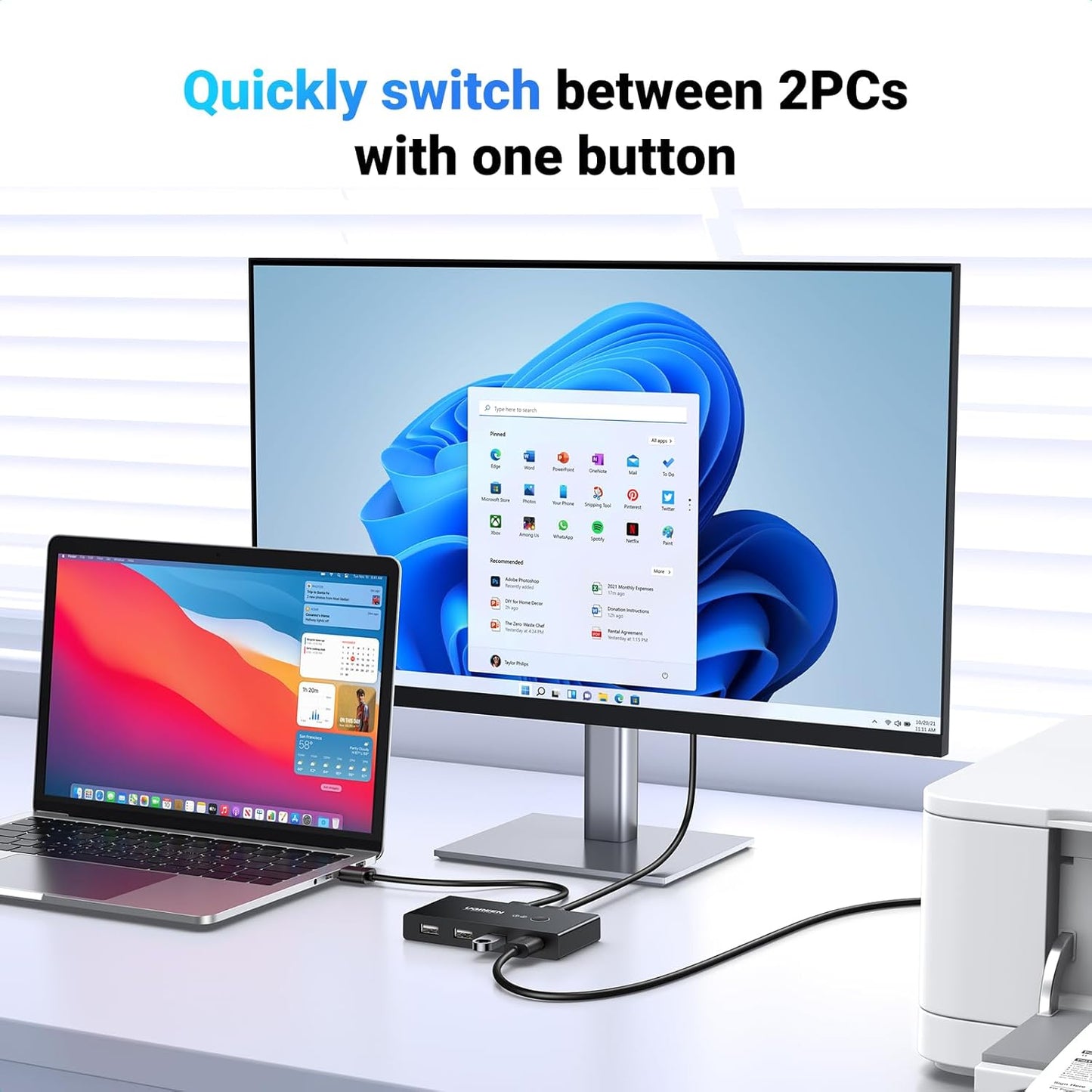 USB přepínač UGREEN US216 (30767) Two Sharing Box, 4 x USB-A, černý