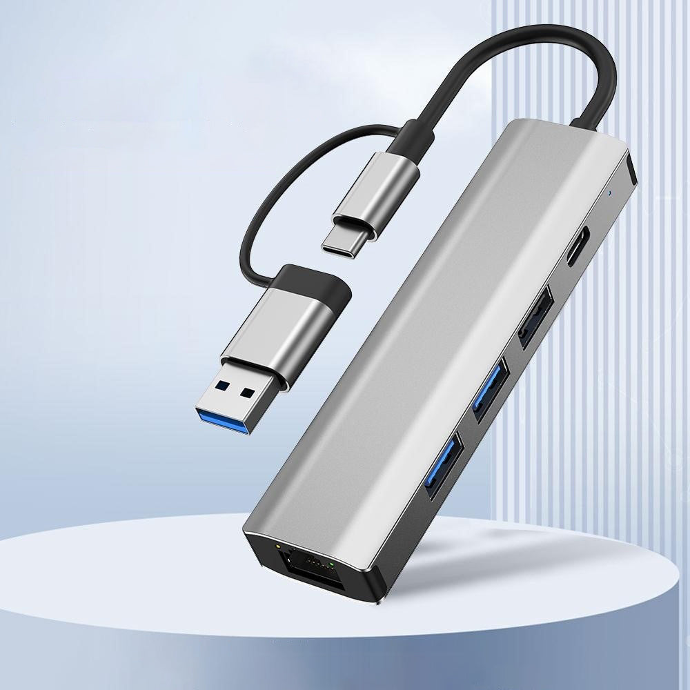 Hub USB / USB-C Techsuit H3 BoostNetLink, 5v1, Šedý