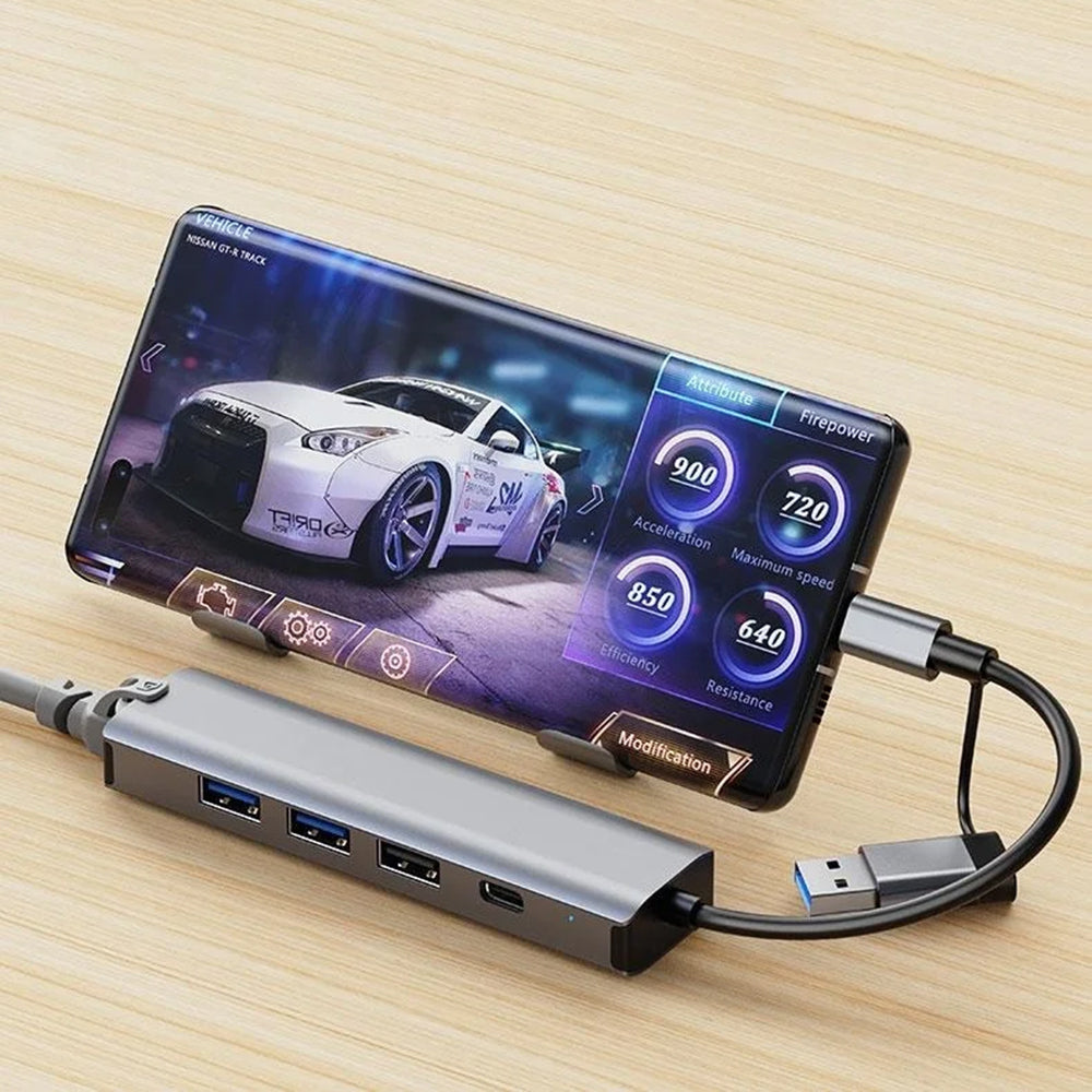 Hub USB / USB-C Techsuit H3 BoostNetLink, 5v1, Šedý