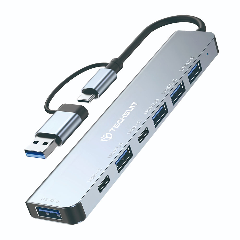 Hub USB / USB-C Techsuit H6 DataBridge, 7v1, Šedý