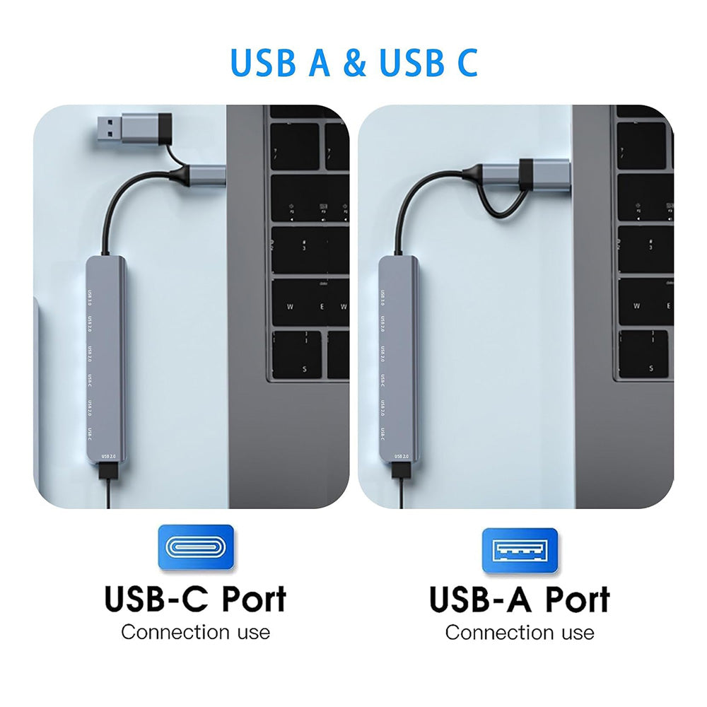 Hub USB / USB-C Techsuit H6 DataBridge, 7v1, Šedý