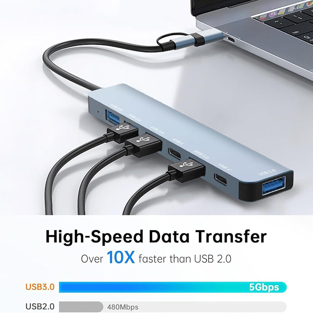 Hub USB / USB-C Techsuit H6 DataBridge, 7v1, Šedý