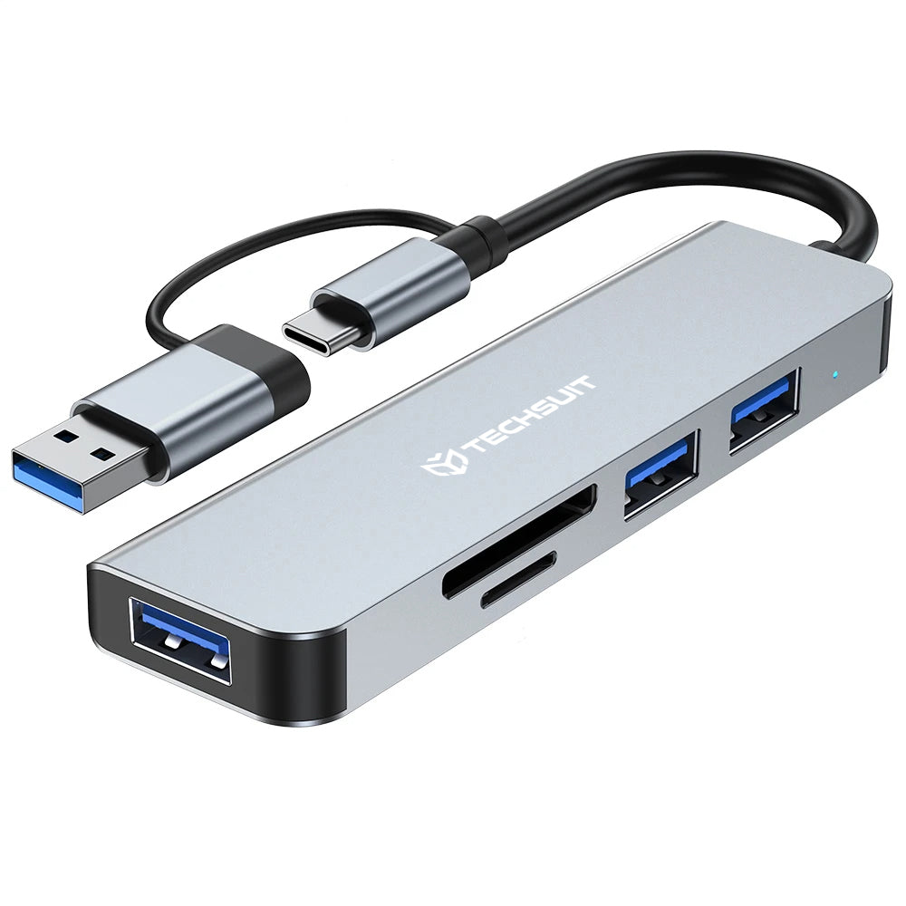Hub USB / USB-C Techsuit H7 DataBridge, 5v1, Šedý