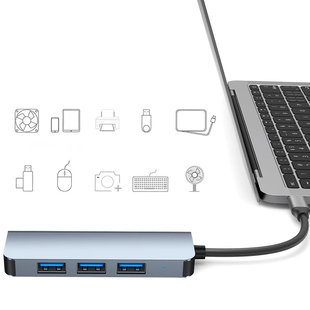 Hub USB / USB-C Techsuit H8 DataBridge, 4v1, Šedý