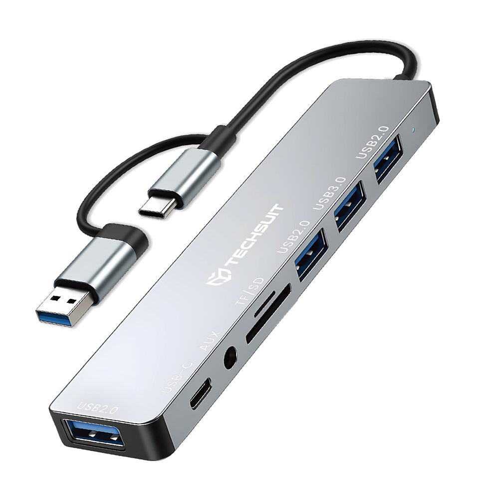 USB / USB-C hub Techsuit H9 DataBridge, 8v1, šedý