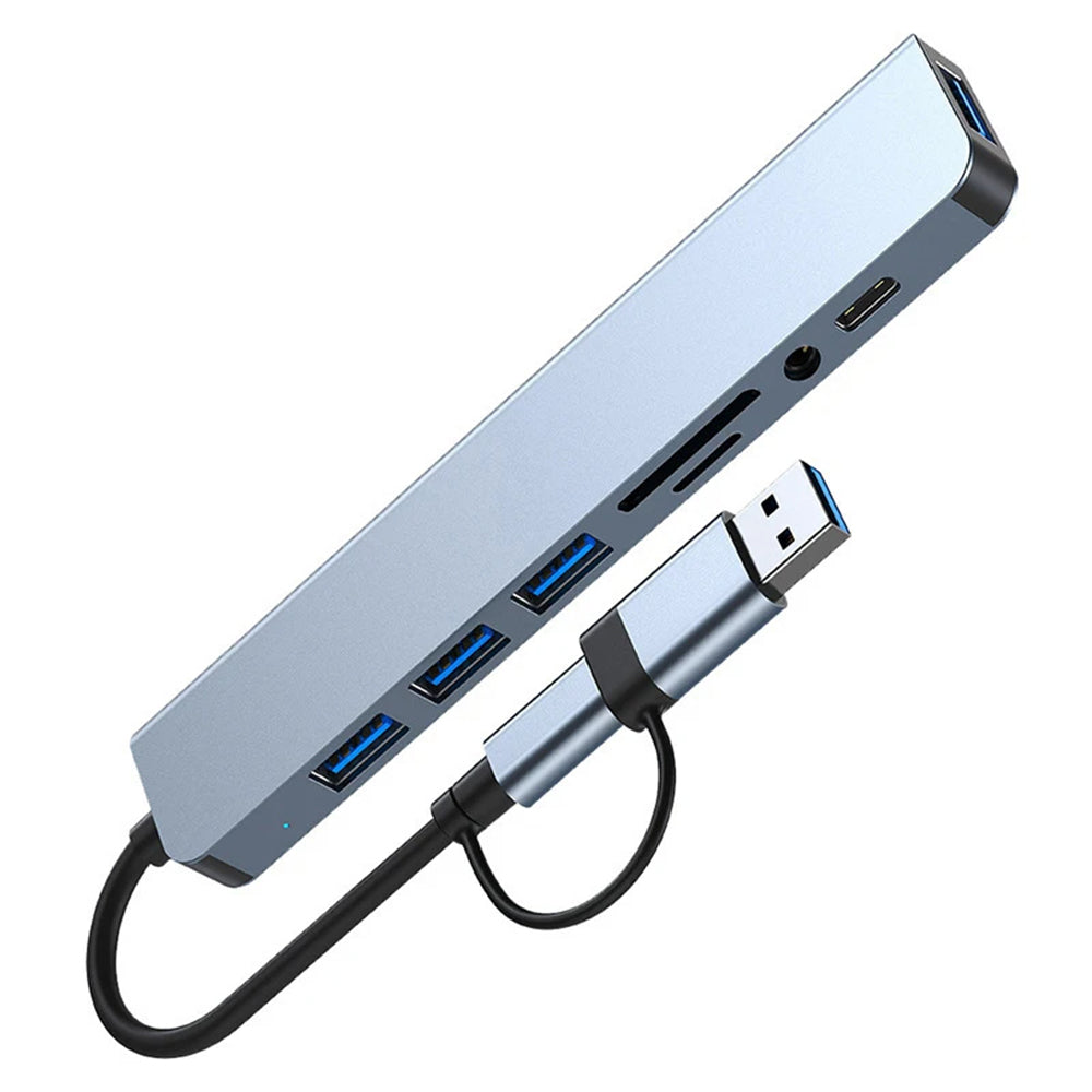 USB / USB-C hub Techsuit H9 DataBridge, 8v1, šedý