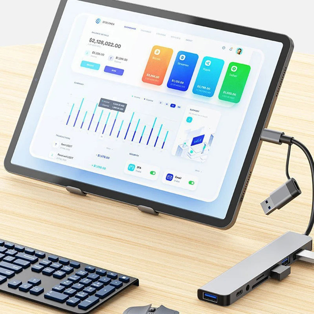 USB / USB-C hub Techsuit H9 DataBridge, 8v1, šedý