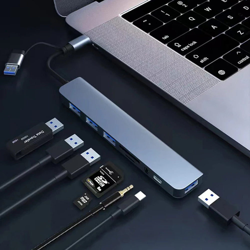 USB / USB-C hub Techsuit H9 DataBridge, 8v1, šedý