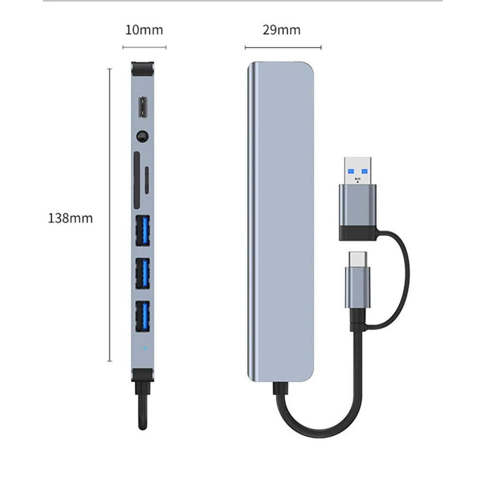 USB / USB-C hub Techsuit H9 DataBridge, 8v1, šedý