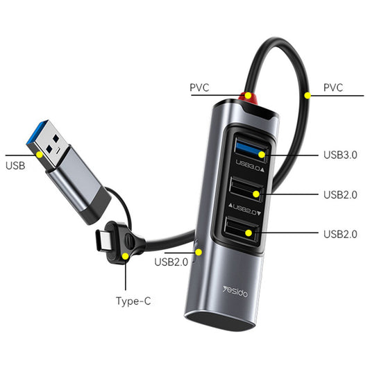 USB / USB-C hub Yesido HB19, 4v1, šedý