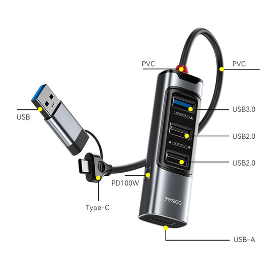 USB / USB-C hub Yesido HB20, 5v1, šedý