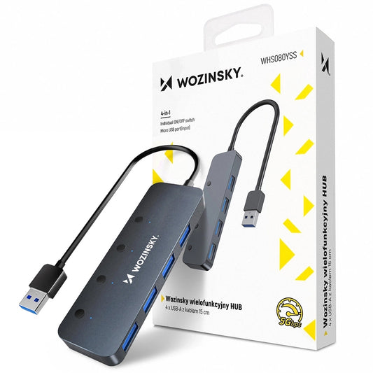 Hub USB WZK WHS080YSS, 4 x USB-A 3.0, Šedý