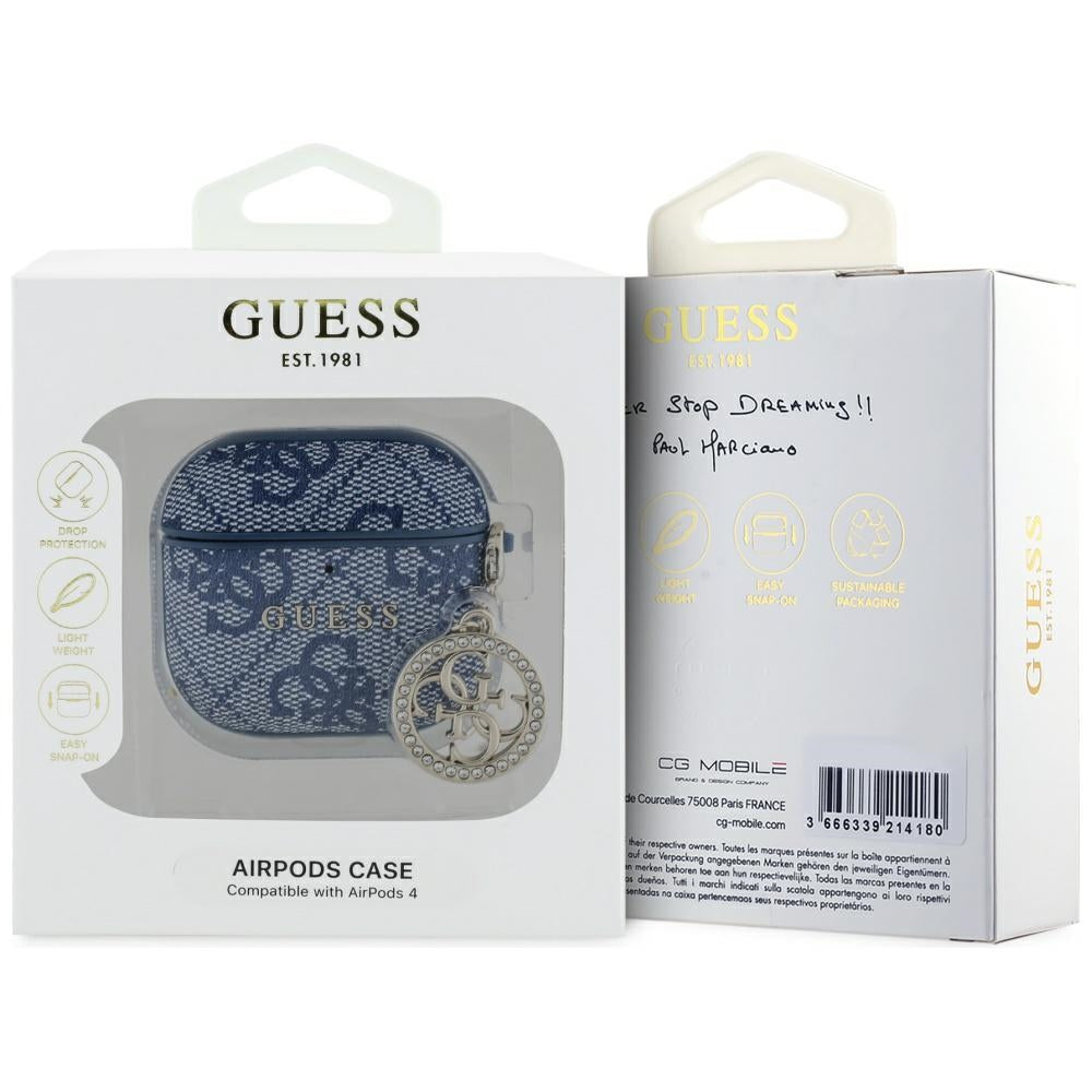Pouzdro Guess 4G Strass Charm pro Apple AirPods 4, Modrá
