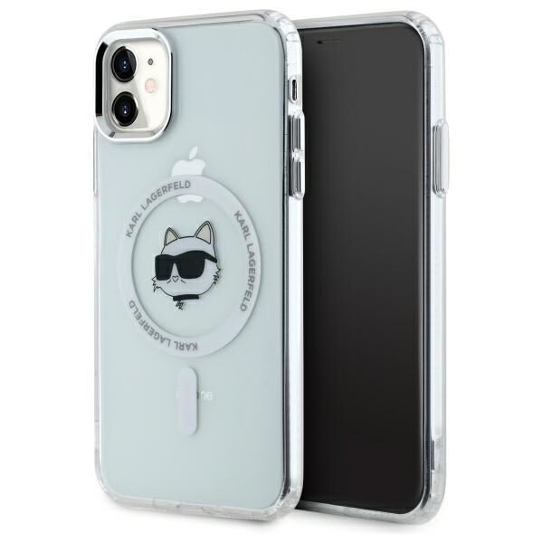 Pouzdro MagSafe pro Apple iPhone 11, Karl Lagerfeld, IML Metal Choupette's Head, Bílá