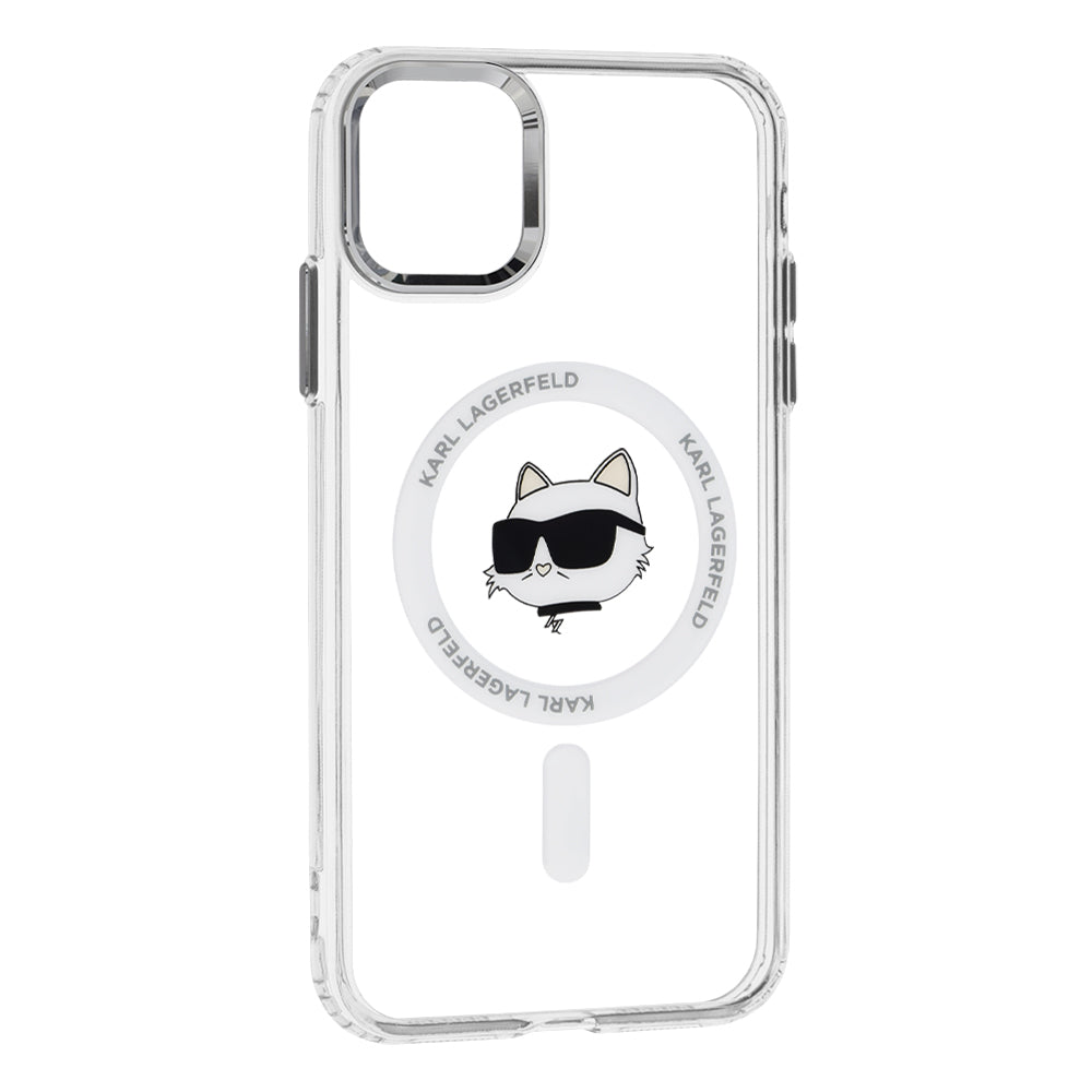 Pouzdro MagSafe pro Apple iPhone 11, Karl Lagerfeld, IML Metal Choupette's Head, Bílá