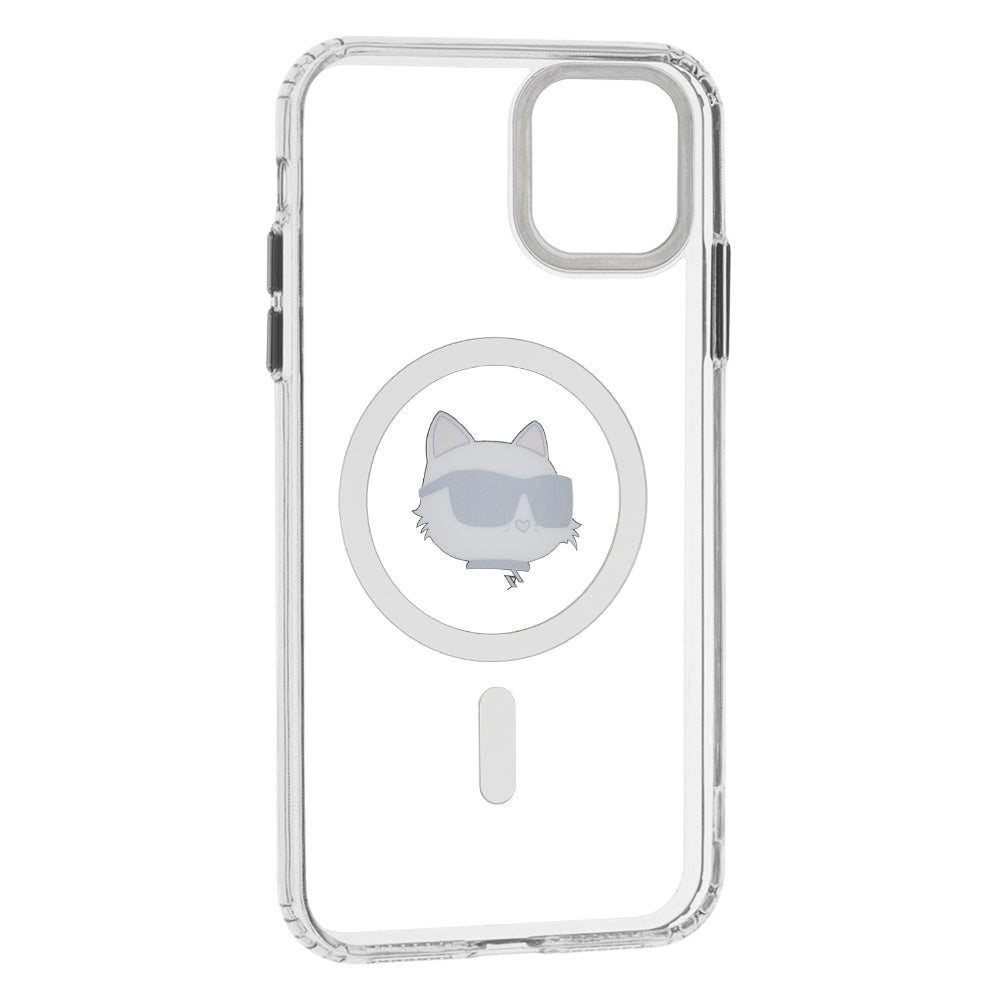 Pouzdro MagSafe pro Apple iPhone 11, Karl Lagerfeld, IML Metal Choupette's Head, Bílá