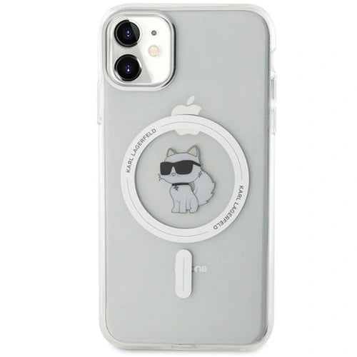 Pouzdro MagSafe pro Apple iPhone 11, Karl Lagerfeld, IML Metal Choupette's Head, Bílá