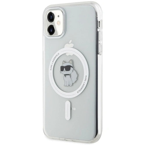 Pouzdro MagSafe pro Apple iPhone 11, Karl Lagerfeld, IML Metal Choupette's Head, Bílá