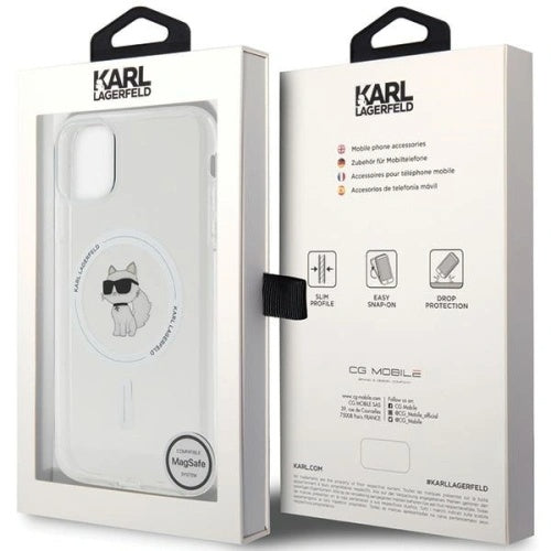 Pouzdro MagSafe pro Apple iPhone 11, Karl Lagerfeld, IML Metal Choupette's Head, Bílá