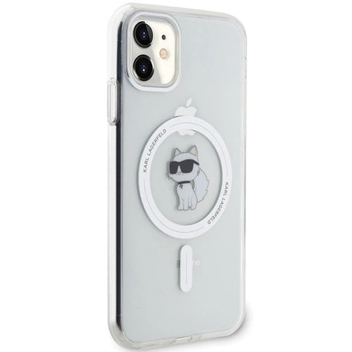 Pouzdro MagSafe pro Apple iPhone 11, Karl Lagerfeld, IML Metal Choupette's Head, Bílá
