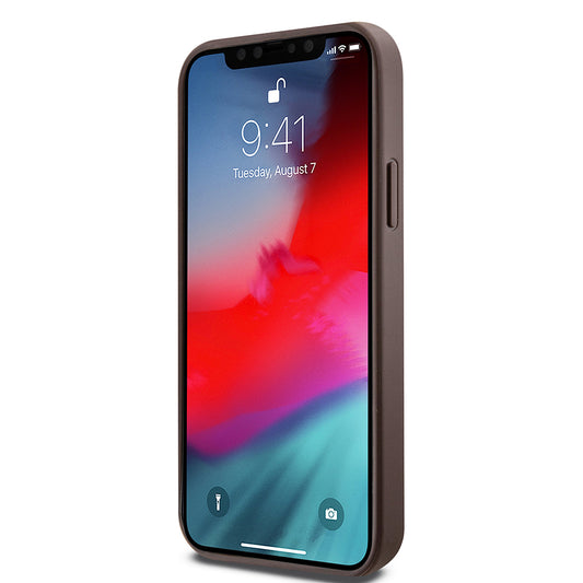 Pouzdro MagSafe pro Apple iPhone 12 / 12 Pro, Guess, 4G Ring Classic Logo, Hnědá