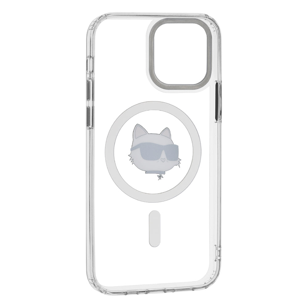 Pouzdro MagSafe pro Apple iPhone 12 / 12 Pro, Karl Lagerfeld, IML Metal Choupette's Head, Bílá
