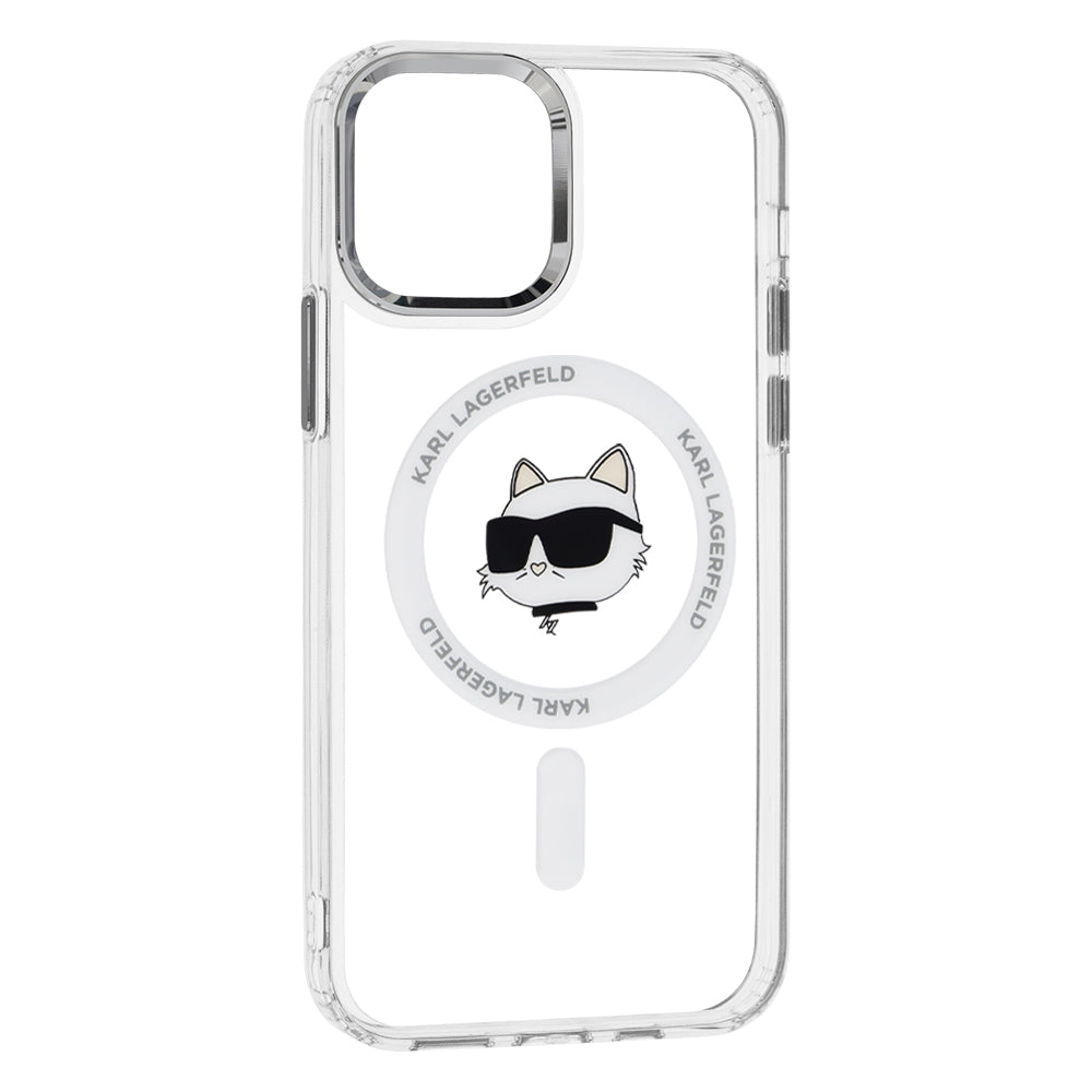 Pouzdro MagSafe pro Apple iPhone 12 / 12 Pro, Karl Lagerfeld, IML Metal Choupette's Head, Bílá