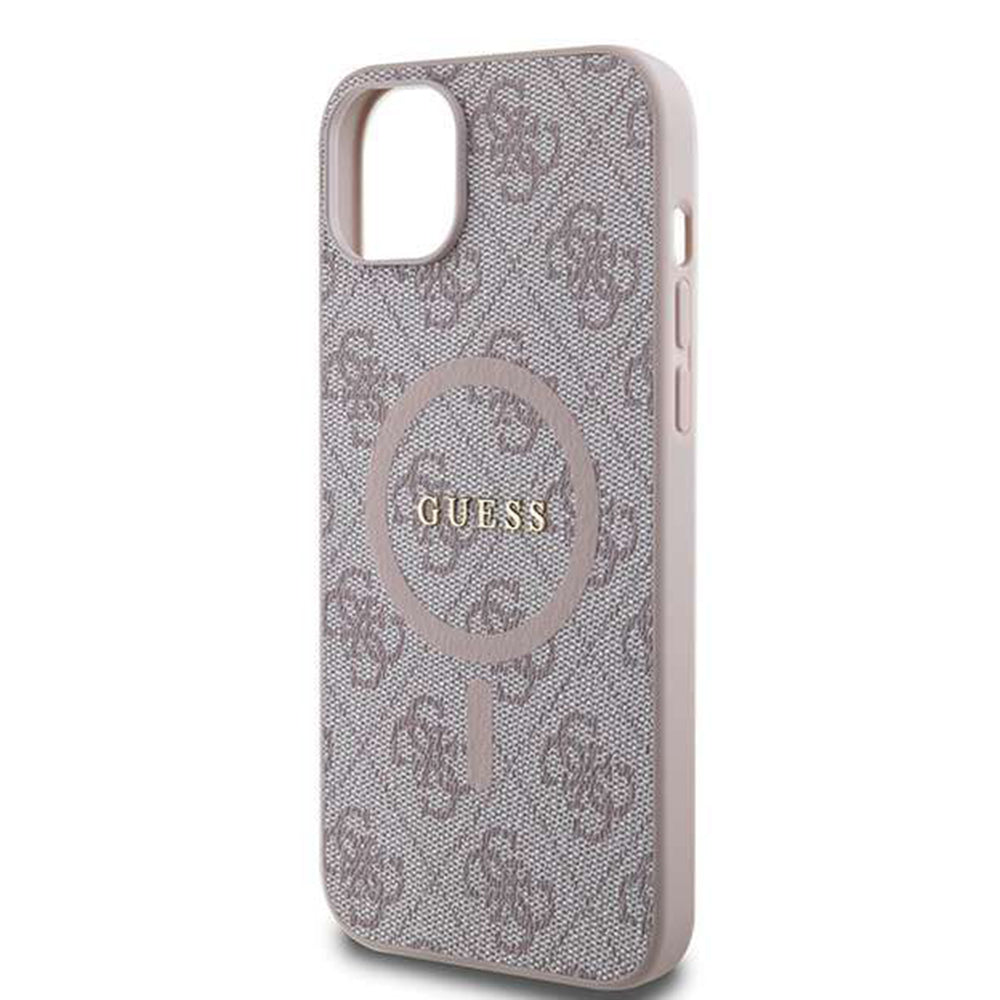 Pouzdro MagSafe pro Apple iPhone 14, Guess, 4G Ring Classic Logo, Růžové