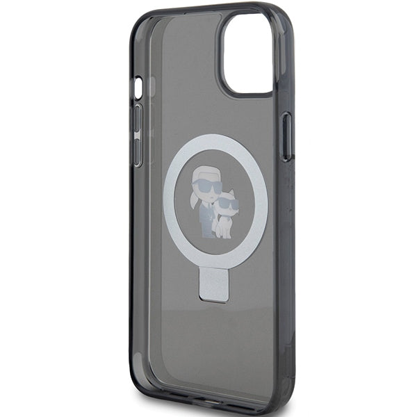 Pouzdro MagSafe pro Apple iPhone 14, Karl Lagerfeld, Ring Stand Karl & Choupette, Černá