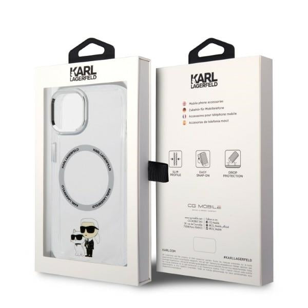 MagSafe Case for Apple iPhone 14 Plus, Karl Lagerfeld, Ikonik Karl & Choupette, Transparent