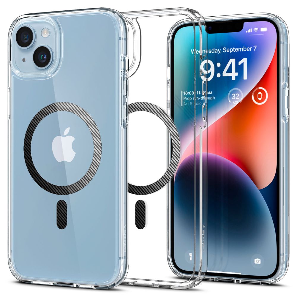 Pouzdro MagSafe pro Apple iPhone 14 Plus, Spigen, Ultra Hybrid Carbon, Průhledné