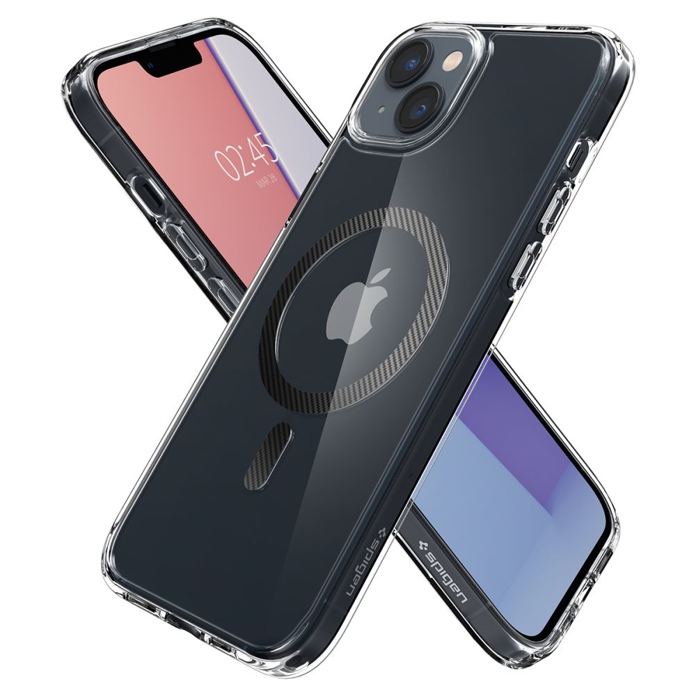 Pouzdro MagSafe pro Apple iPhone 14 Plus, Spigen, Ultra Hybrid Carbon, Průhledné