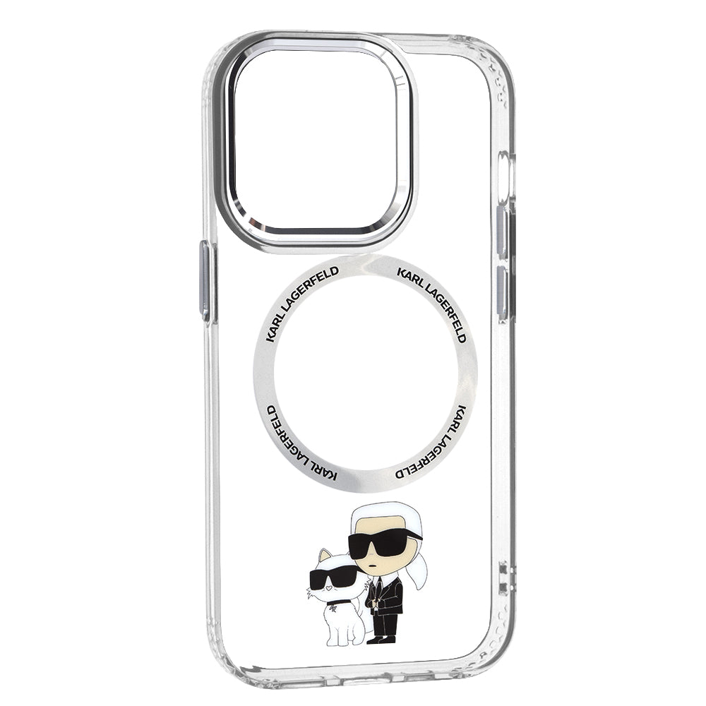 Pouzdro MagSafe pro Apple iPhone 14 Pro, Karl Lagerfeld, Ikonik Karl & Choupette, Průhledné