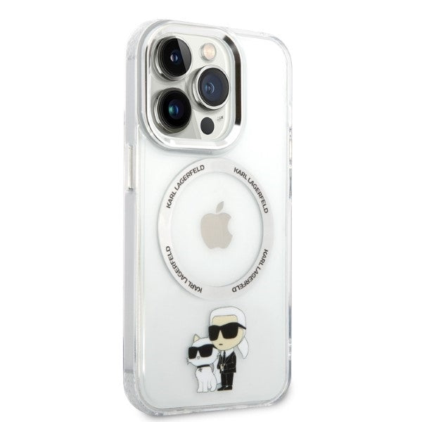 Pouzdro MagSafe pro Apple iPhone 14 Pro, Karl Lagerfeld, Ikonik Karl & Choupette, Průhledné
