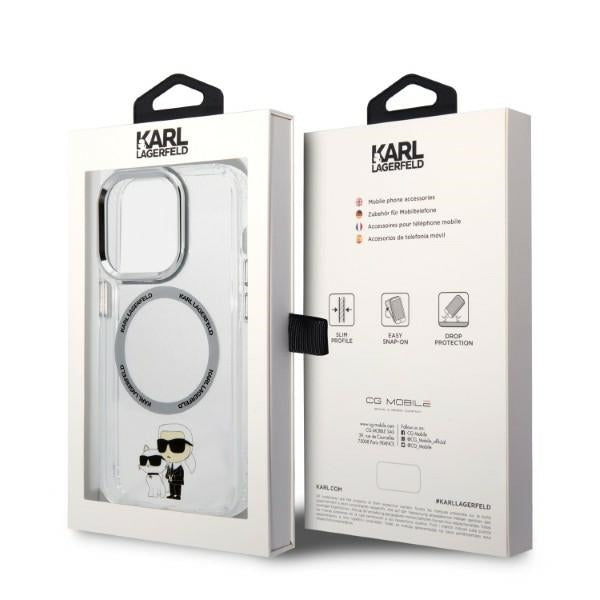 Pouzdro MagSafe pro Apple iPhone 14 Pro, Karl Lagerfeld, Ikonik Karl & Choupette, Průhledné