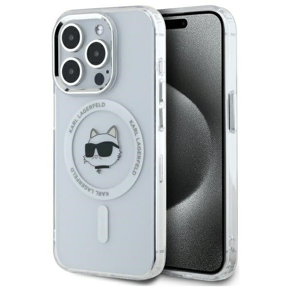 Pouzdro MagSafe pro Apple iPhone 14 Pro, Karl Lagerfeld, IML Metal Choupette's Head, Bílá