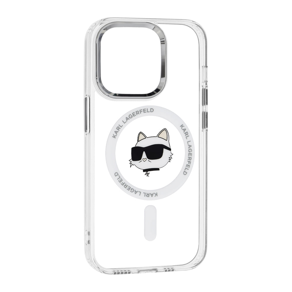 Pouzdro MagSafe pro Apple iPhone 14 Pro, Karl Lagerfeld, IML Metal Choupette's Head, Bílá