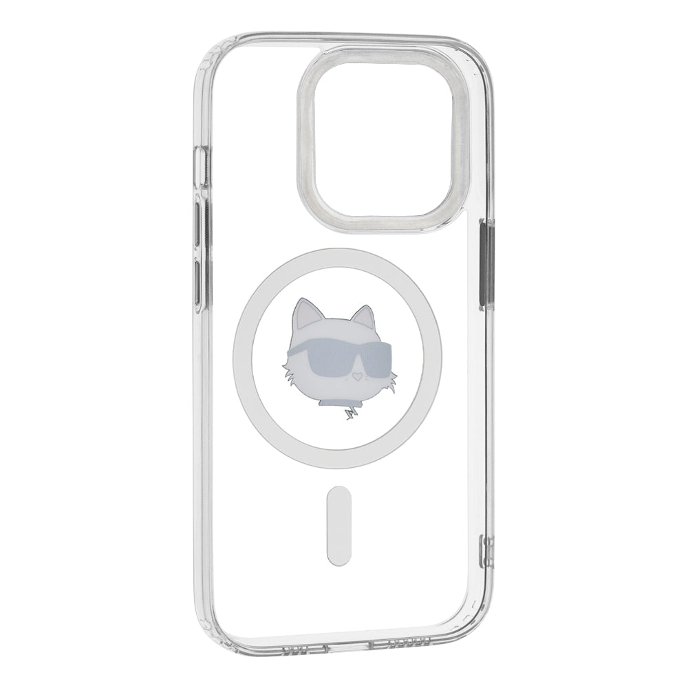 Pouzdro MagSafe pro Apple iPhone 14 Pro, Karl Lagerfeld, IML Metal Choupette's Head, Bílá