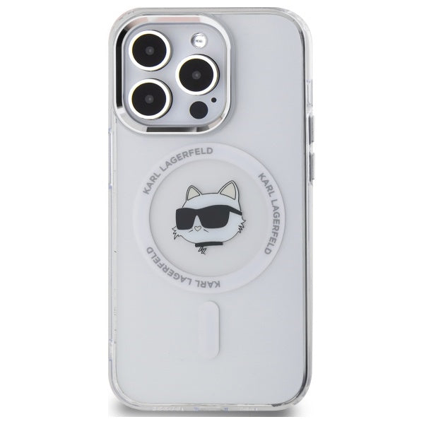 Pouzdro MagSafe pro Apple iPhone 14 Pro, Karl Lagerfeld, IML Metal Choupette's Head, Bílá