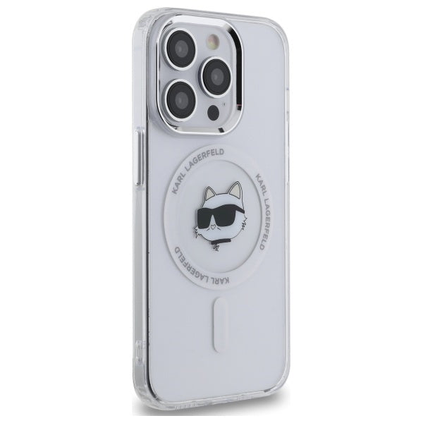 Pouzdro MagSafe pro Apple iPhone 14 Pro, Karl Lagerfeld, IML Metal Choupette's Head, Bílá